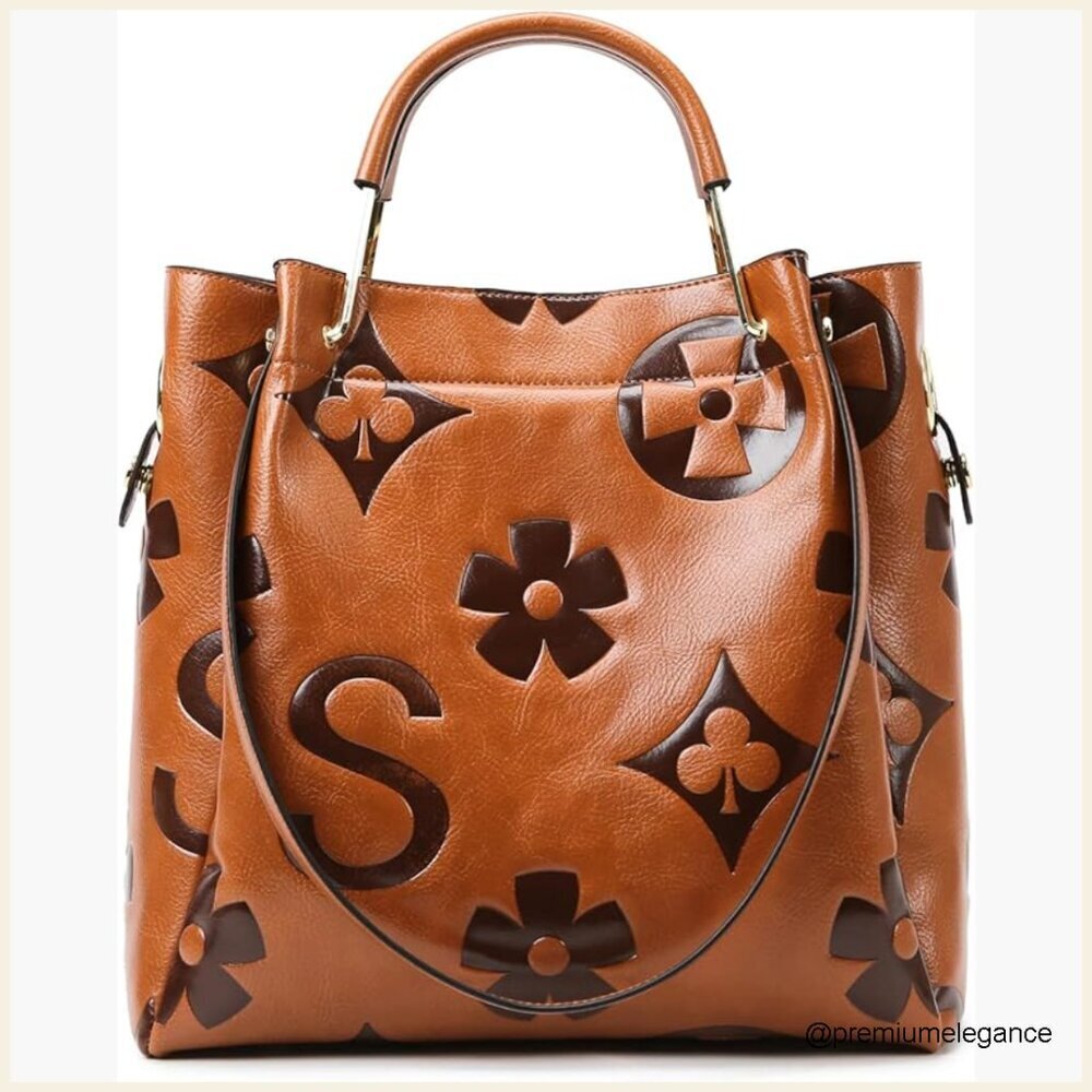 Floral Handbags Purses Women - Embossed Vegan Leather Top Handle Handbag